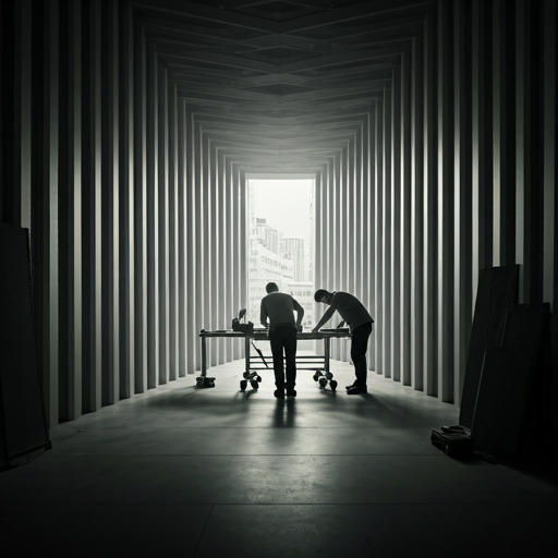 professional craftsmen working in a modern architectural space